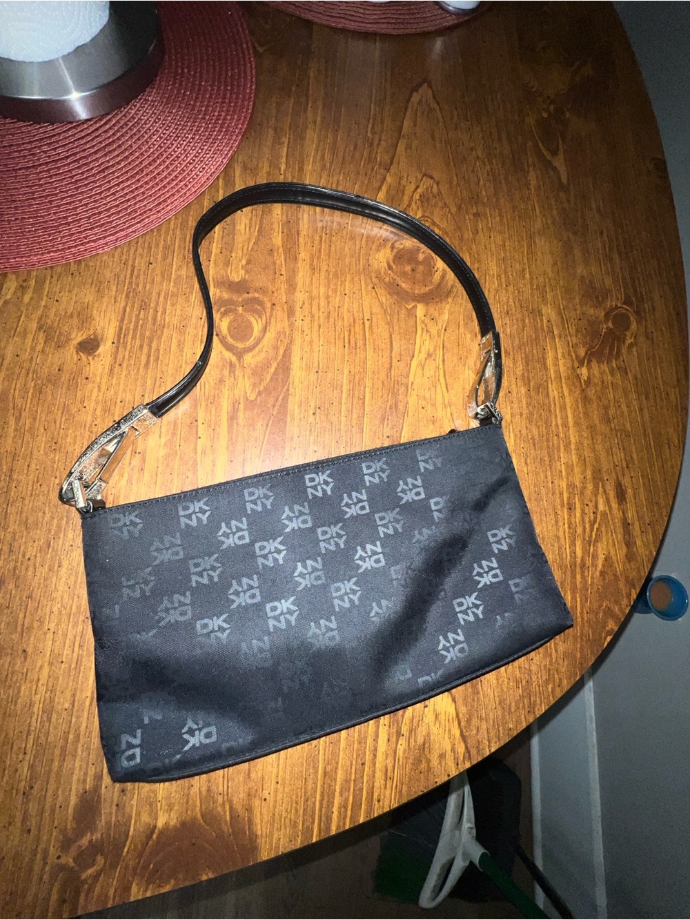 DKNY Black Logo Jacquard Shoulder Clutch